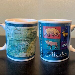 Alaska DENALI NATIONAL PARK Souvenir Ceramic Mug w/ Wildlife, History and Map